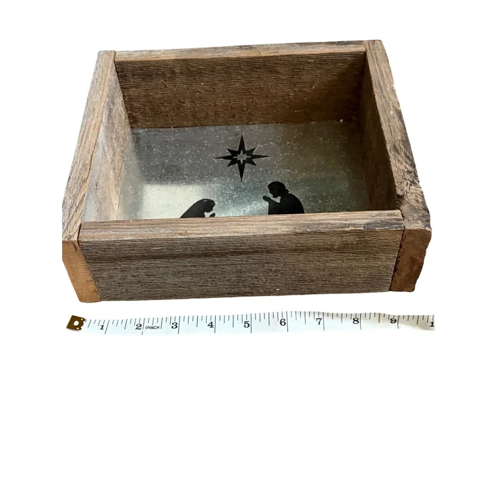 Rustic Reclaimed Wood Nativity Shadow Box Galvanized Metal Christmas Decor 8.5in